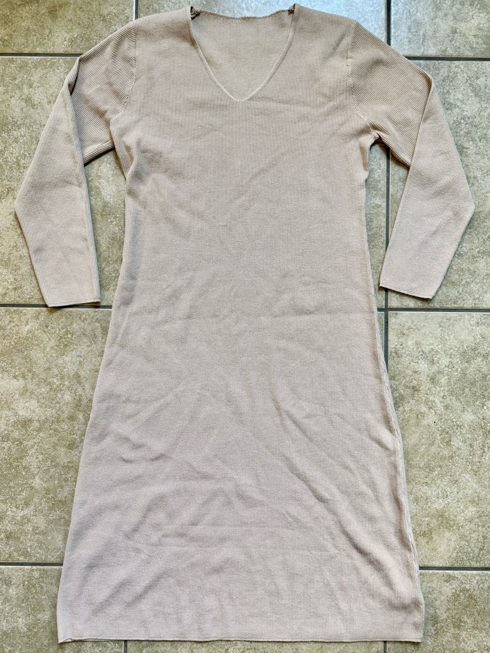 INSPIRE CHIC Dress Size XL Ribbed Knitted Beige Midi Sweater New FAST SHIPPING